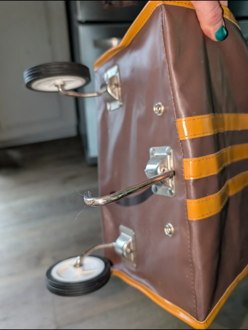 Vintage Brown & Tan Tote Bag with Wheels